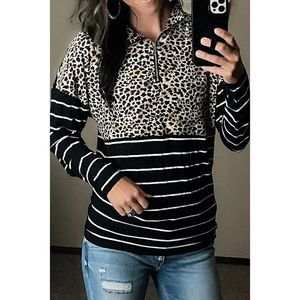 Azura Exchange  Leopard Striped Zipper Pullover Sweatshirt